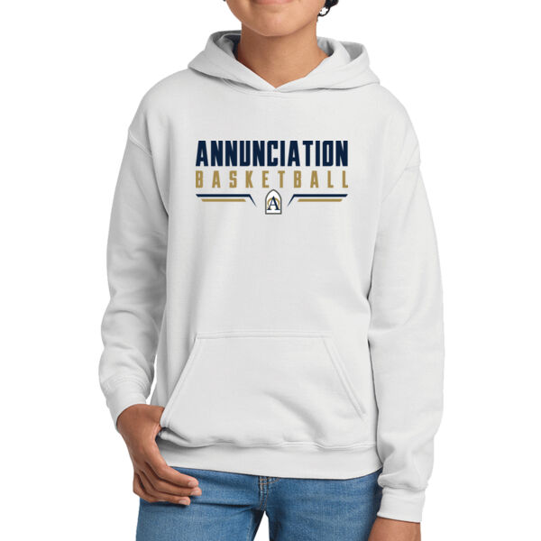 Annunciation Basketball Youth White Heavy Blend Hooded Sweatshirt Thumbnail