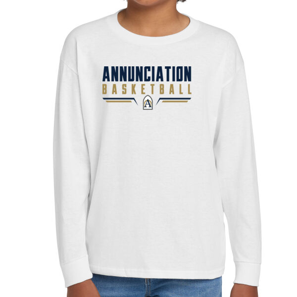 Annunciation Basketball Youth White Heavy Cotton 100% Cotton Long Sleeve T Shirt Thumbnail